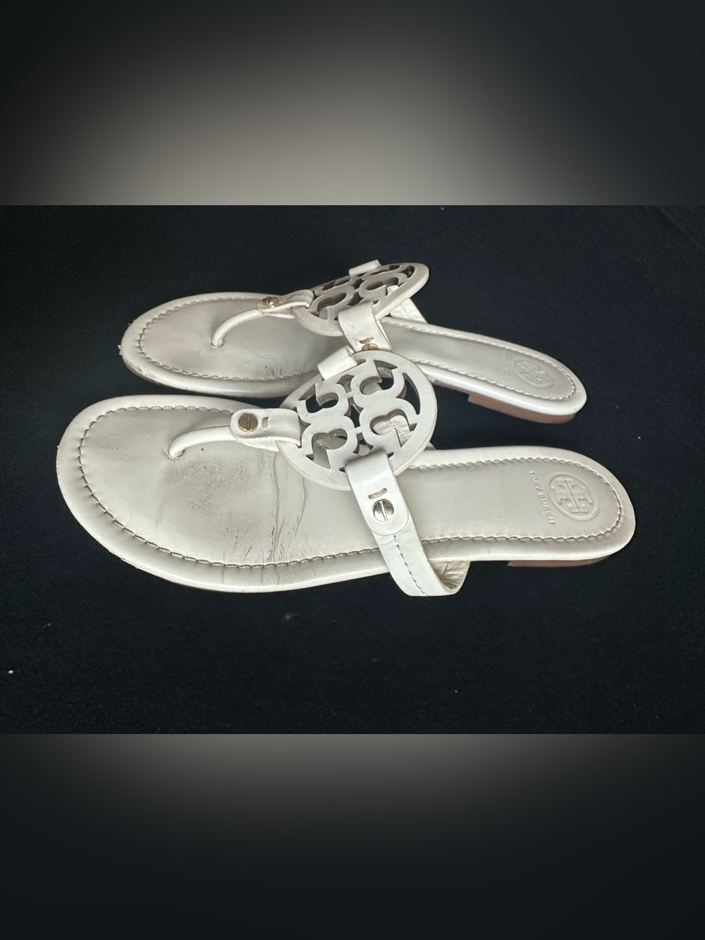 Tory Burch white Miller double T  Circle Logo Thong Sandals - Picture 3 of 8